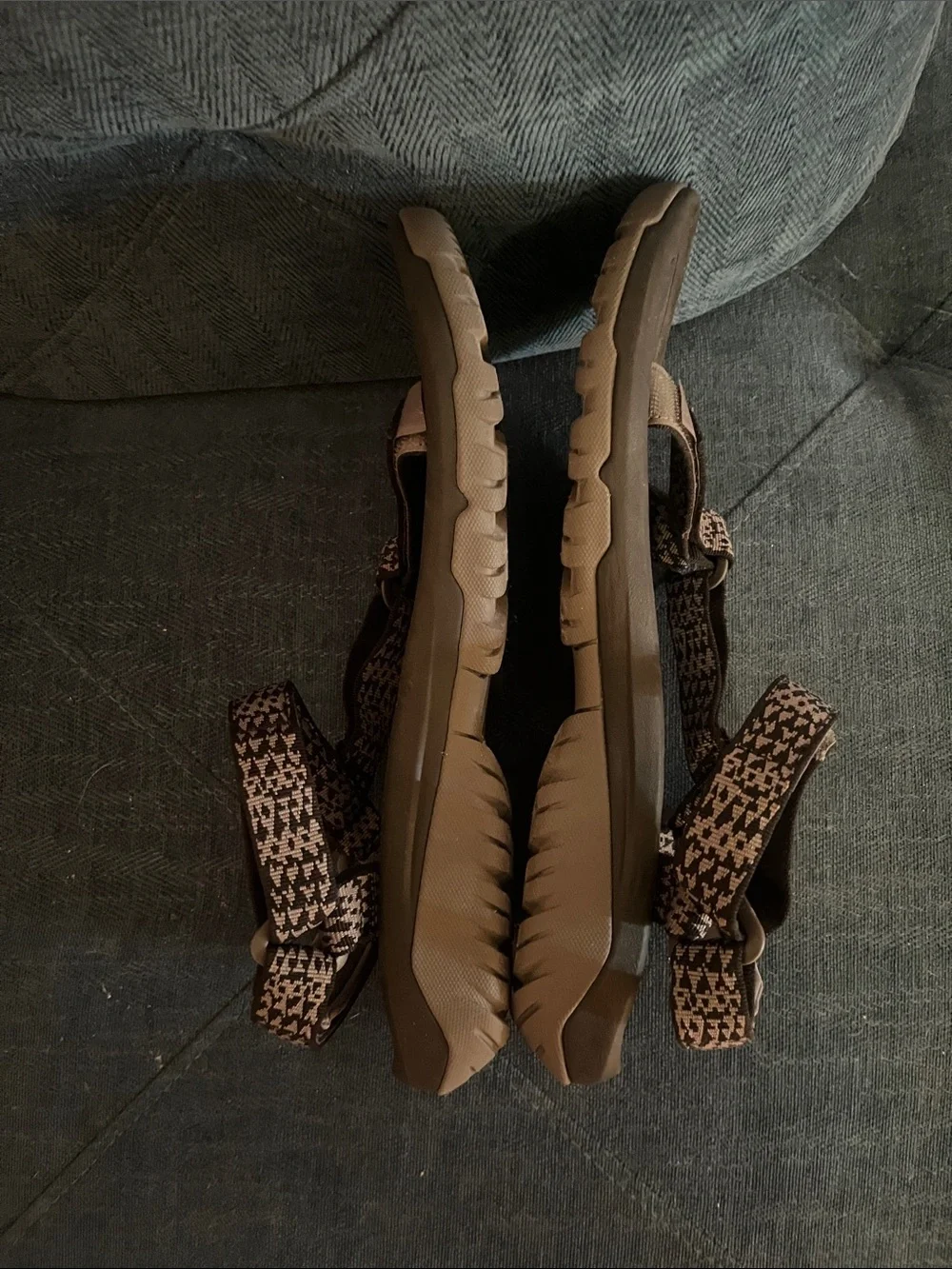 Teva Black and Tan Patterned-Strap Sandals
